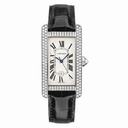 Cartier Tank Americaine Diamond Bezel Automatic 18 kt White Gold Ladies Watch WB710002