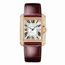 Cartier Tank Anglaise Silver Dial 18kt Rose Gold Diamond Brown Leather Men's Watch WT100016