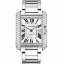 Cartier Tank Anglasie Silver Lacquered Flinque Dial 18kt Rhodiumised White Gold Men's Watch WT100010