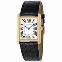 Cartier Tank Solo Silver Dial 18kt Yellow Gold Black Leather Unisex Watch W5200004