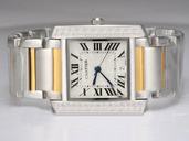 Cartier Tank W51005Q4 White Dial Rectangle Silver 18k Gold Strap Watch