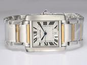 Cartier Tank w51012Q4 Square Silver Stainless Steel Strap White Dial Watch