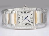 Cartier Tank w51012Q4 Stainless Steel with Diamond Bezel Quartz White Dial Watch