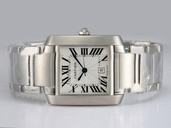 Cartier Tank w51028Q3 Square Silver Stainless Steel Strap White Dial Watch