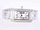 Cartier Tank WB7045L1 Diamond Bezel Womens Stainless Steel Case Watch