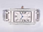 Cartier Tank WB7073L1 Rectangle Silver Stainless Steel Strap Watch