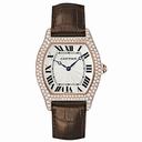 Cartier Tortue Silver Dial Brown Leather Diamond Automatic Men's Watch WA503951