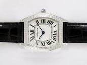 Cartier Tortue WA503851 Rectangle Black Cow Leather Strap Mens Watch