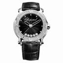 Chopard Happy Sport Round Diamond Black Dial Black Leather Ladies Watch 288525-3006