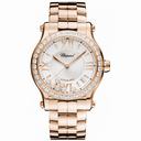 Chopard Happy Sport Silver Guilloche Dial 18 Carat Rose Gold Ladies Watch 274808-5004