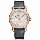 Chopard Happy Sport Silver Guilloche Dial Black Leather Strap Ladies Watch 274808-5003
