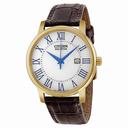 Citizen Eco Drive Silver Dial Gold Tone Brown Leather Men's Watch BM6752-02A