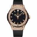 Hublot Classic Fusion Black Dial 18 Carat Rose Gold and Diamonds CaseBlack Rubber Strap Ladies Quartz Watch 581.OX.1180.RX.1704