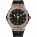 Hublot Classic Fusion Black Dial 18 Carat Rose Gold with Diamonds Case Black Leather Band Automatic Men's Watch 565.OX.1180.LR.1704
