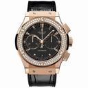 Hublot Classic Fusion Black Dial Black Leather 18 Carat Rose Gold with Diamonds Case Automatic Men's Watch 521.OX.1180.LR.1104