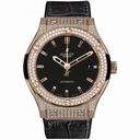 Hublot Classic Fusion Black Dial Black Leather Strap 18 Carat Rose Gold with Diamonds Case Automatic Men's Watch 542.OX.1180.LR.1704
