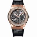 Hublot Classic Fusion Classico Ultra Thin Skeleton Grey Skeleton Dial Black Leather Band 18 Carat Rose Gold with Diamonds Case Automatic Men's Watch 54