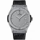 Hublot Classic Fusion Diamond Pave Dial Black Leather Band Titanium Case Automatic Men's Watch 581.NX.9010.LR.1704