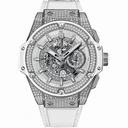 Hublot King Power Unico Skeleton Dial White Leather Band Titanium with Diamonds Case Automatic Men's Watch 701.NE.0127.GR.1704