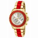 Invicta Angel Multi-Function Silver Dial Gold-plated Red Acetate Ladies Watch 18872