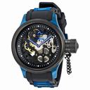 Invicta Russian Diver Mechanical Black Skeleton Dial Black Polyurethane Blue Ion-plated Men's Watch 17271