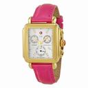 Michele Signature Deco Mother of Pearl Dial Gold-tone Pink Leather Ladies Watch MWW06P000133