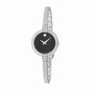 Movado Bela Black Dial Stainless Steel Bangle Bracelet Ladies Watch 0606628