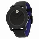 Movado Bold 42 mm Black Dial With Swarovski Crystal Marker Black Leather Strap Unisex Watch 3600044