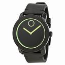 Movado Bold Black Dial Green-tone Hands Black Leather Strap Men's Quartz Watch 3600273