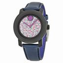 Movado Bold Crystal Pave Dial Blue Leather Ladies Watch 3600263