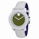 Movado Bold Green Dial White Leather Strap Ladies Watch 3600051