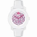 Movado Bold Multicolor Diamond Dial White Leather Band White Stainless Steel Case Ladies Quartz Watch 3600262