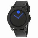 Movado Bold Black Dial Black Leather Band Black Ion-Plated Stainless Steel Case Unisex Quartz Watch 3600307