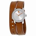 Movado Bold Silver Dial Brown Leather Strap Ladies Watch 3600331
