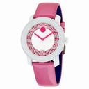 Movado Bold White Dial with Pink Pave Crystal Dial Ladies Watch 3600319
