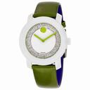 Movado Bold White With Light Green Pave Crystals Dial Ladies Watch 3600316