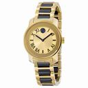 Movado Bold Yellow Gold-Tone Dial Two Tone Stainless Steel Ladies Watch 3600355
