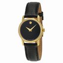 Movado Museum Black Dial Black Leather Ladies Watch 2100006