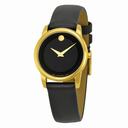 Movado Museum Black Dial Black Leather Ladies Watch 606877