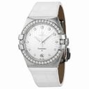 Omega Constellation White Diamond Dial Stainless Steel White Alligator Ladies Watch 123.18.35.60.52.001