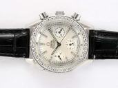 Omega Speedmaster Reduced 3815.70.36 Diamond Bezel Black Cow Leather Strap White Dial Watch