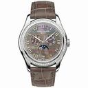 Patek Philippe Black Mother of Pearl Dial 18kt White Gold Brown Leather Automatic Diamond Ladies Watch 4936G-001