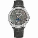 Patek Philippe Complications Black Mother of Pearl Dial Diamond Bezel 18kt White Gold Leather Ladies Watch 4968G-001