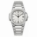 Patek Philippe Nautilus Silvery White Dial Ladies 18 Carat White Gold Set With Diamonds Watch 7010/1G-011