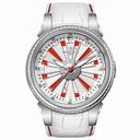 Perrelet Helvetia Turbine Automatic Red and White Dial White Leather Ladies Watch A4038-1