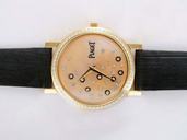 Piaget Altiplano 12463 Black Crocodile Leather Strap Round Gold Dial Watch