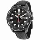 Seiko 5 Sports Black Carbon Fiber Dial Black Leather Men's Watch SRP721K1S