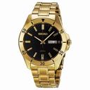 Seiko Black Dial Gold-Tone Stainless Steel Men's Watch SGGA86
