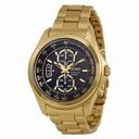 Seiko Chronograph Black Dial Gold-Tone Stainless Steel Men's Watch SNN258