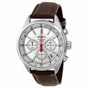 Seiko Chronograph Silver Dial Brown Leather Strap Men's Watch SSB035P2